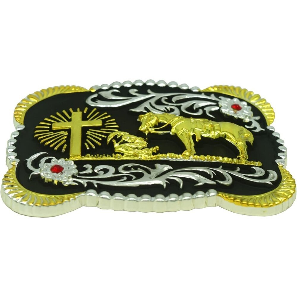 Women Flower Golden Religion Cross Kneeling Prayer And Horse Design Belt Buckles - Picture 4 of 6
